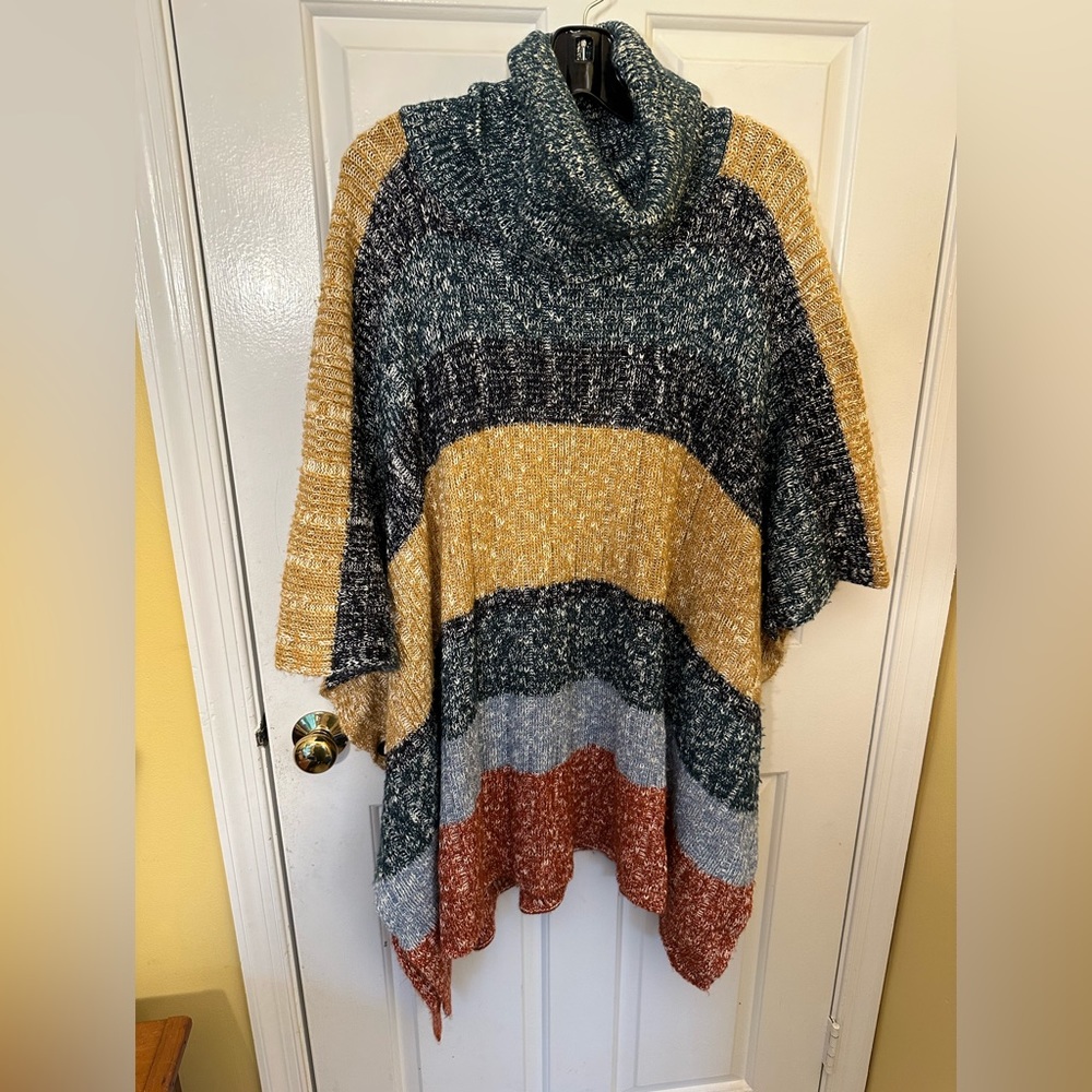 H&M Multicolor Striped Cowl Neck Poncho